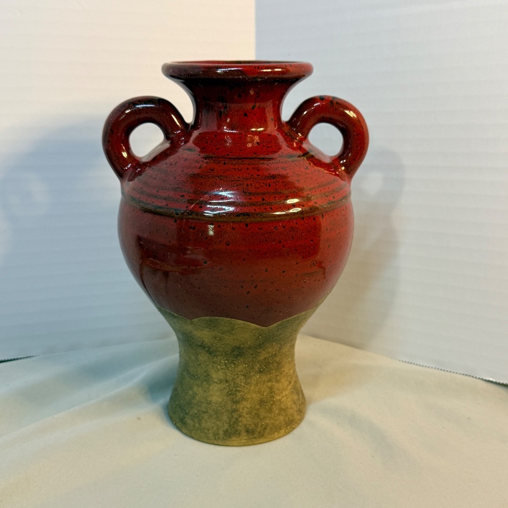 Southern Living at Home Red Speckled Glaze Double Handle Ceramic Vase 8.5"